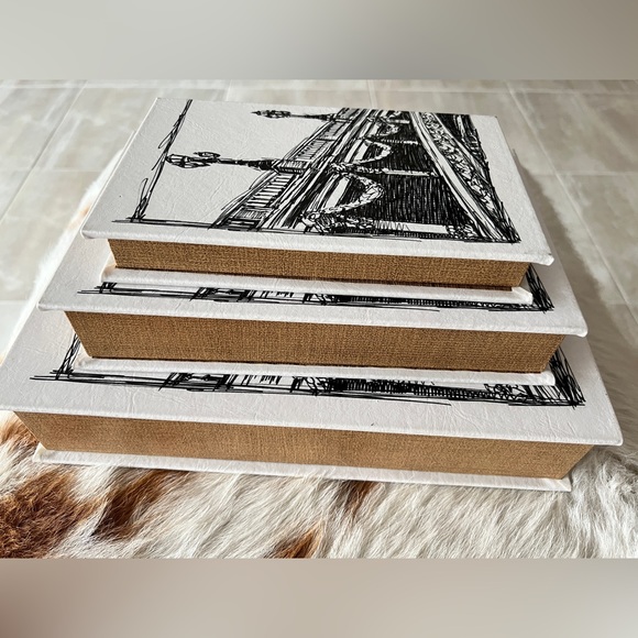 3 Nesting Paris Effiel Tower Distressed Storage CORK Books Monochrome GOLD EUC - Picture 7 of 13